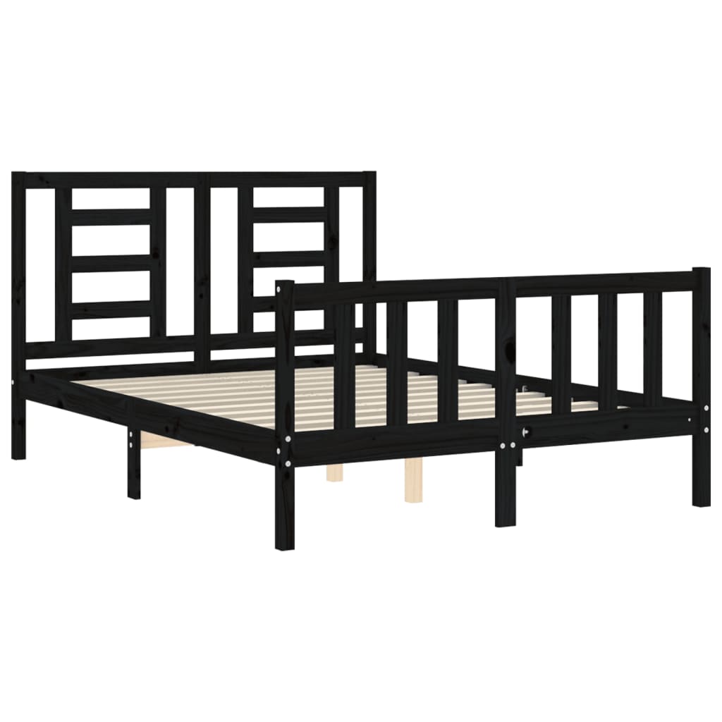 Cadru de pat cu tăblie, negru, 140x190 cm, lemn masiv - Lando