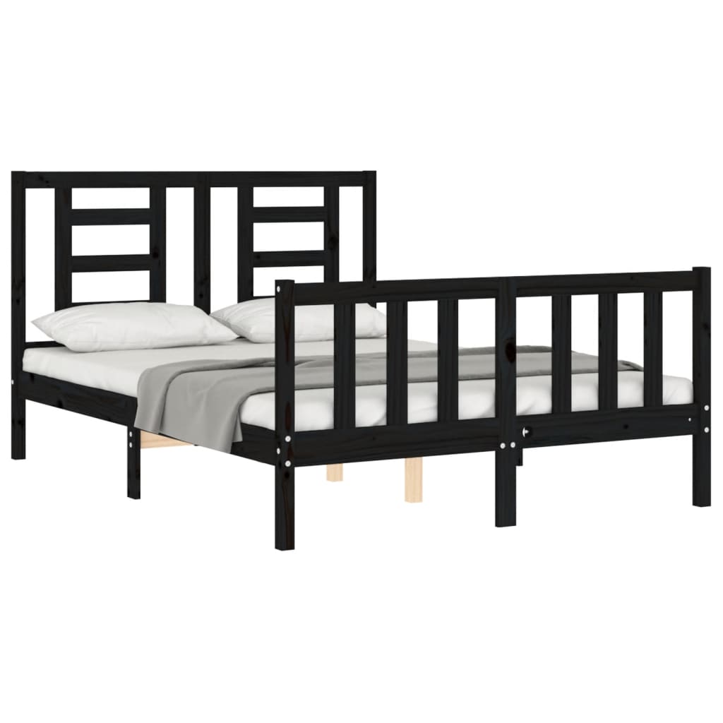 Cadru de pat cu tăblie, negru, 120x200 cm, lemn masiv - Lando