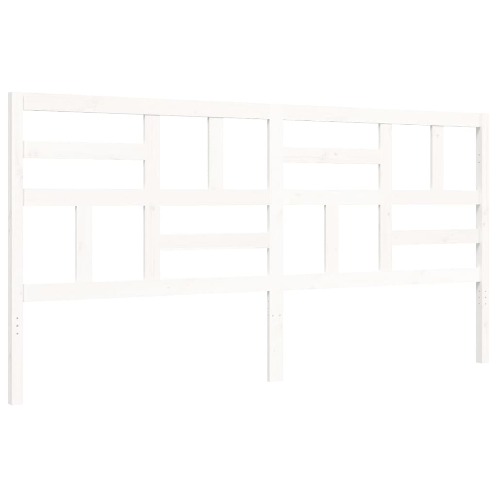 Cadru pat cu tăblie 200x200 cm, alb, lemn masiv - Lando
