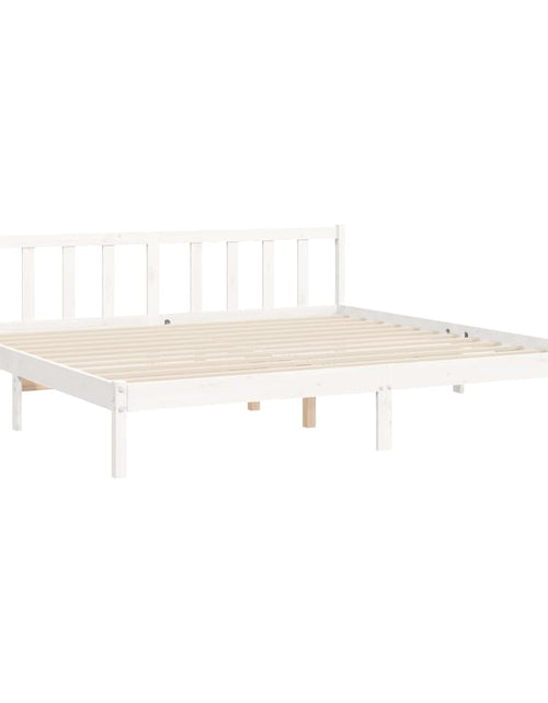 Încărcați imaginea în vizualizatorul Galerie, Cadru pat cu tăblie 200x200 cm, alb, lemn masiv - Lando
