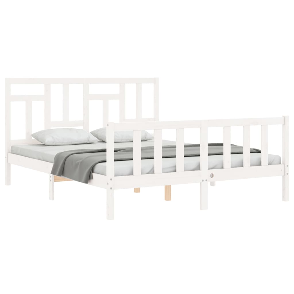 Cadru de pat cu tăblie, alb, king size, lemn masiv - Lando