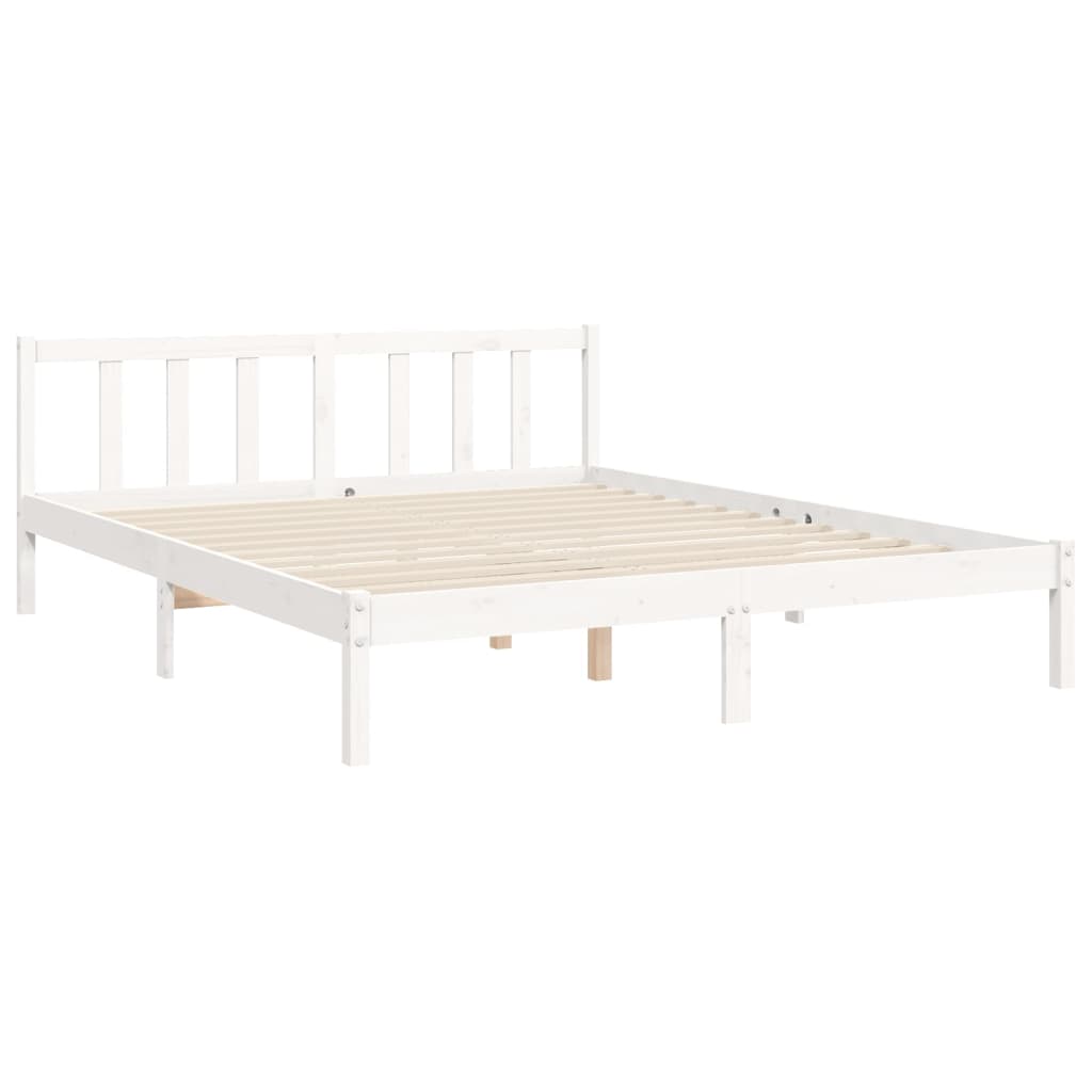 Cadru de pat cu tăblie, alb, king size, lemn masiv - Lando