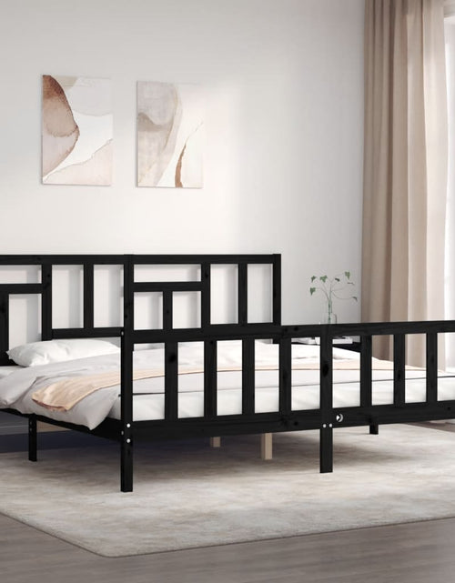 Încărcați imaginea în vizualizatorul Galerie, Cadru pat cu tăblie 200x200 cm, negru, lemn masiv - Lando
