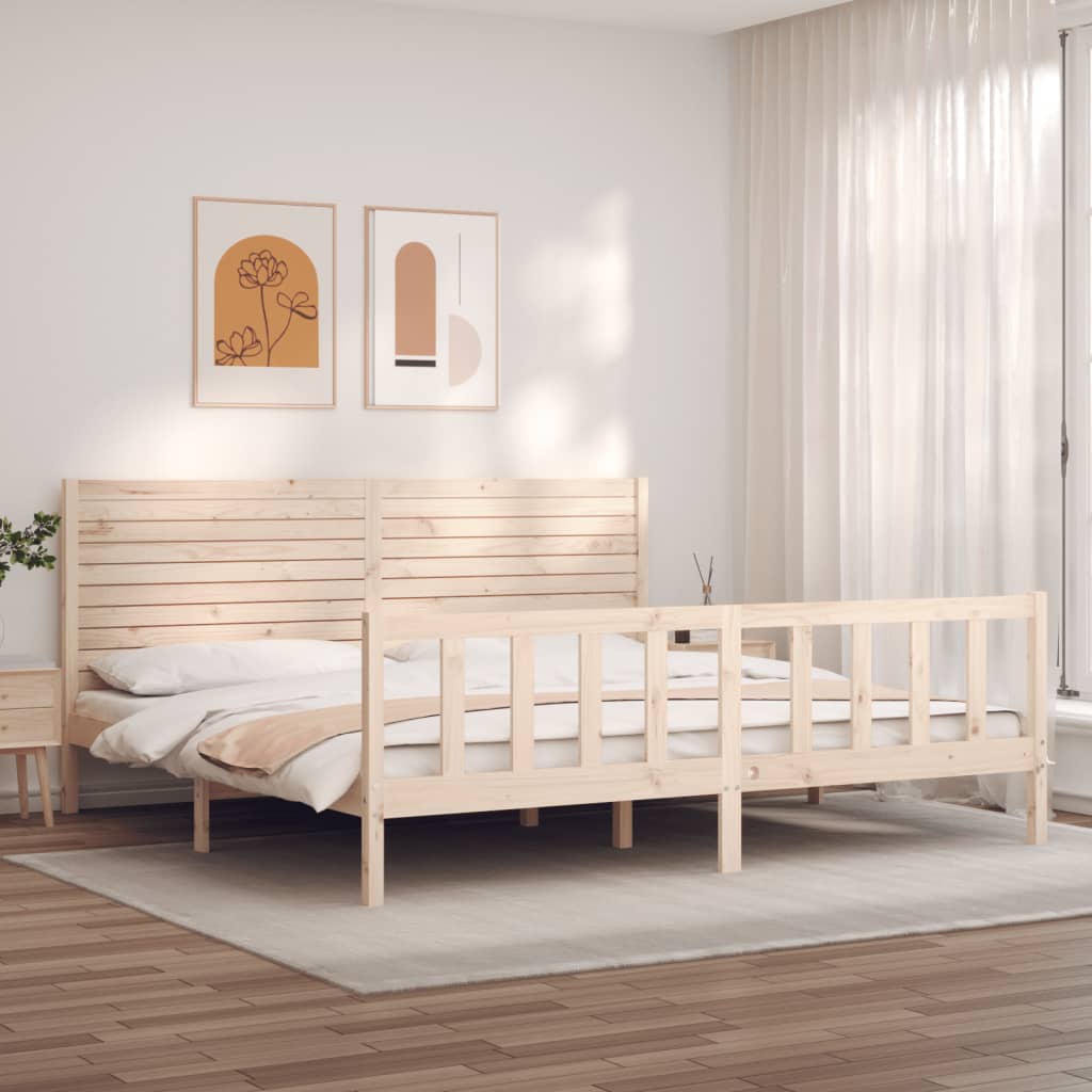 Cadru de pat cu tăblie Super King Size, lemn masiv - Lando