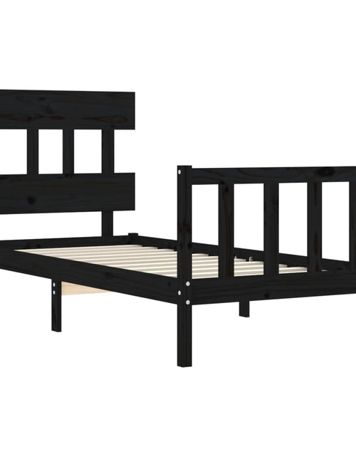 Încărcați imaginea în vizualizatorul Galerie, Cadru de pat cu tăblie Small Single, negru, lemn masiv - Lando
