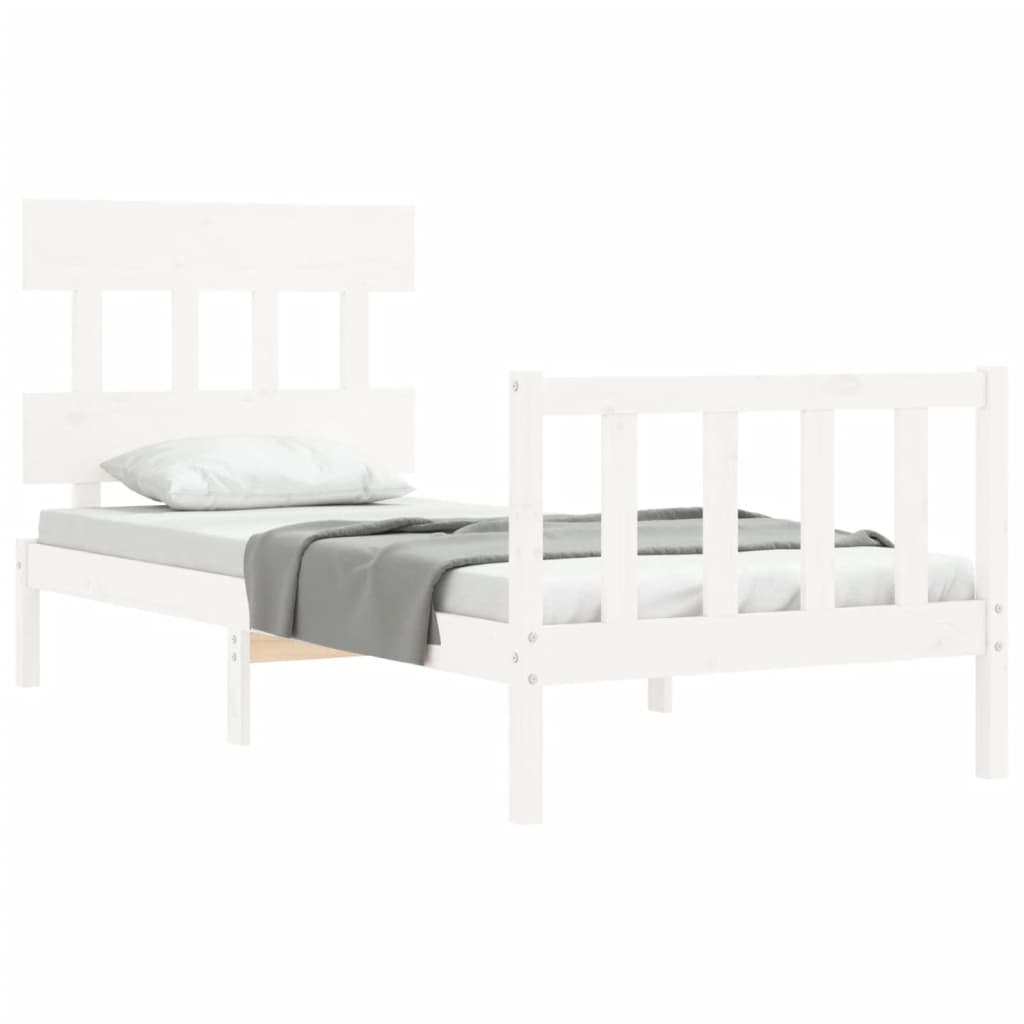 Cadru de pat cu tăblie single, alb, lemn masiv - Lando