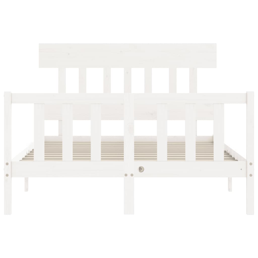 Cadru de pat cu tăblie, alb, 120x200 cm, lemn masiv - Lando