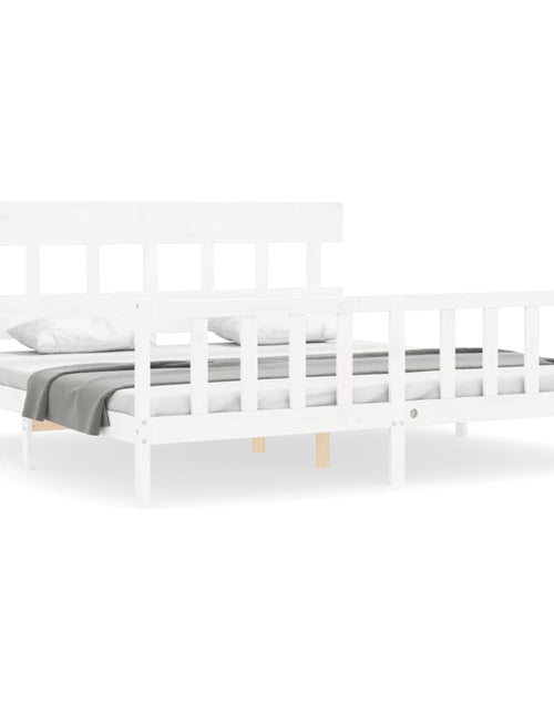 Încărcați imaginea în vizualizatorul Galerie, Cadru de pat cu tăblie Super King Size, alb, lemn masiv - Lando
