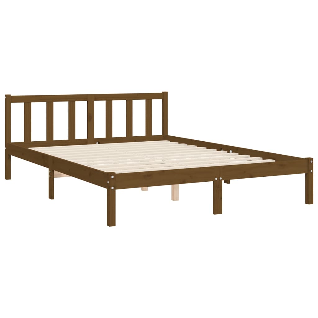 Cadru de pat cu tăblie, maro miere, king size, lemn masiv - Lando