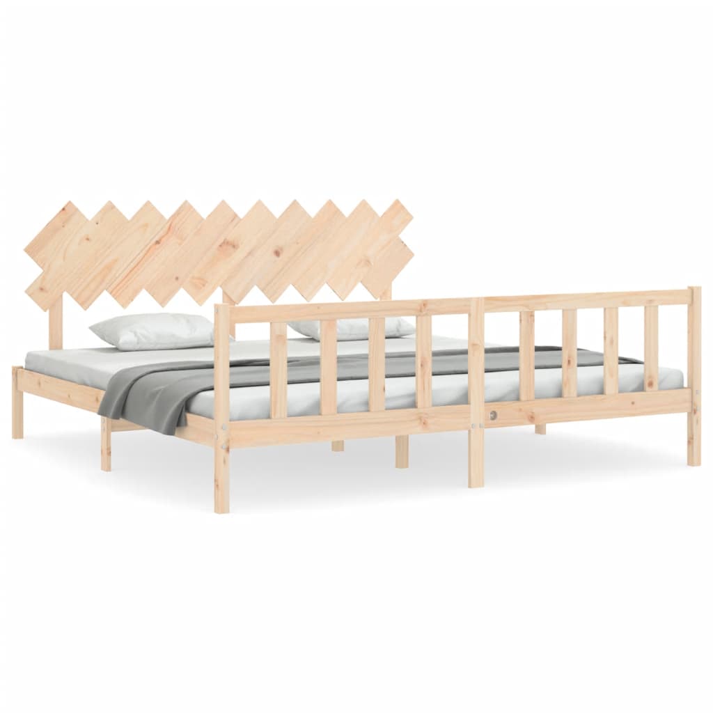 Cadru pat cu tăblie 200x200 cm, lemn masiv de pin - Lando