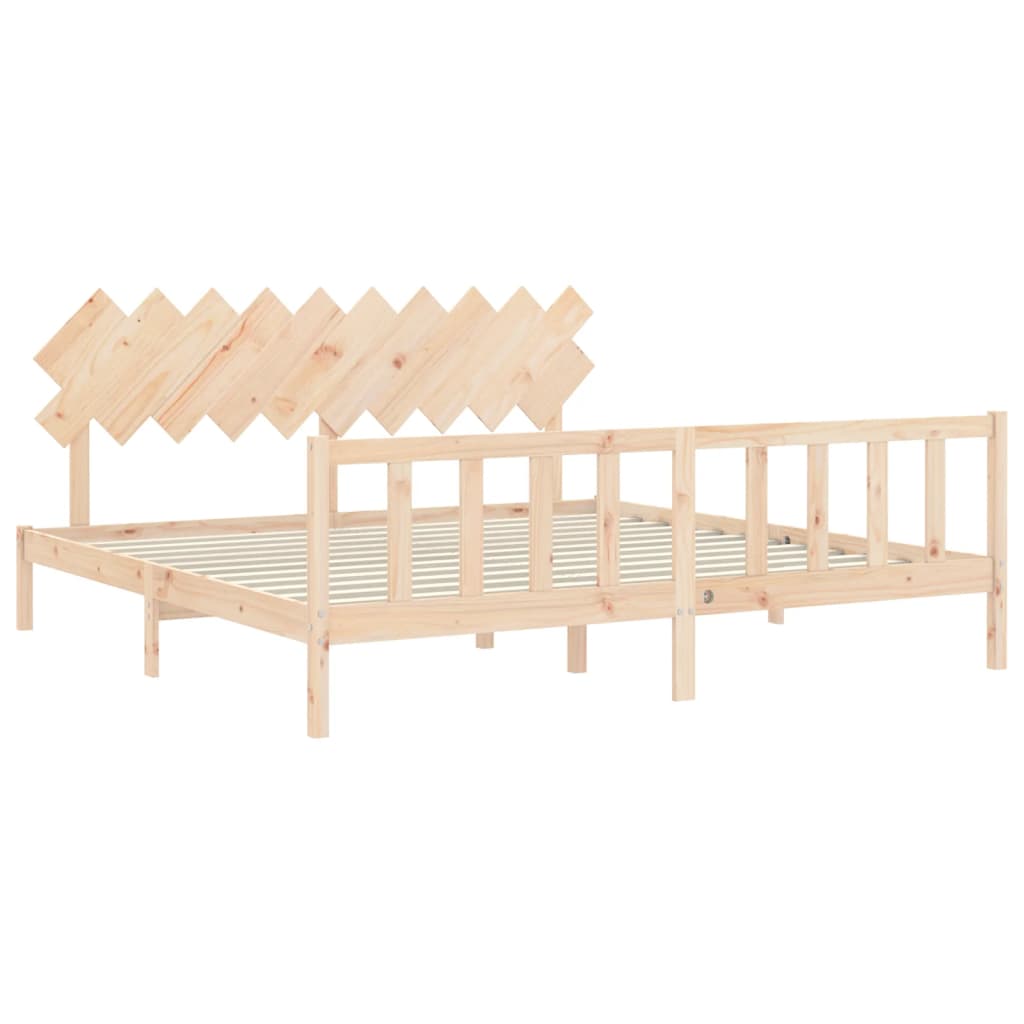 Cadru pat cu tăblie 200x200 cm, lemn masiv de pin - Lando
