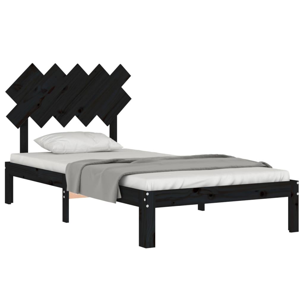 Cadru de pat cu tăblie, negru, 100x200 cm, lemn masiv - Lando