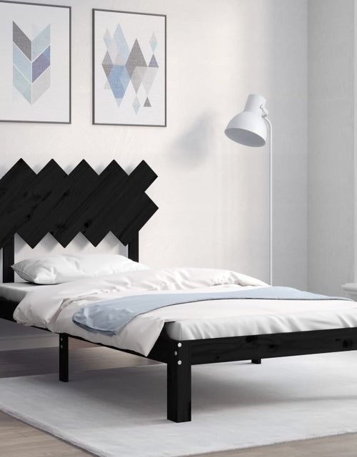 Încărcați imaginea în vizualizatorul Galerie, Cadru de pat cu tăblie, negru, 100x200 cm, lemn masiv - Lando
