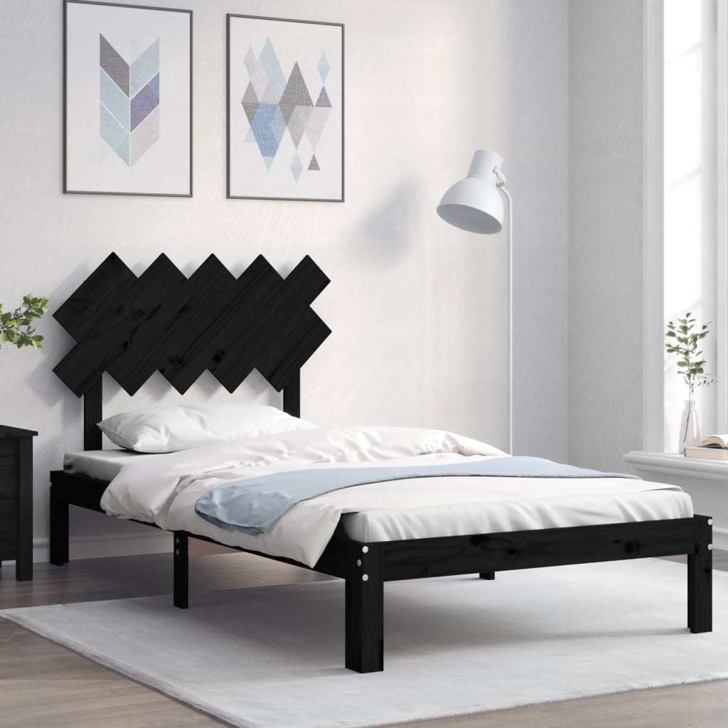Cadru de pat cu tăblie, negru, 100x200 cm, lemn masiv - Lando