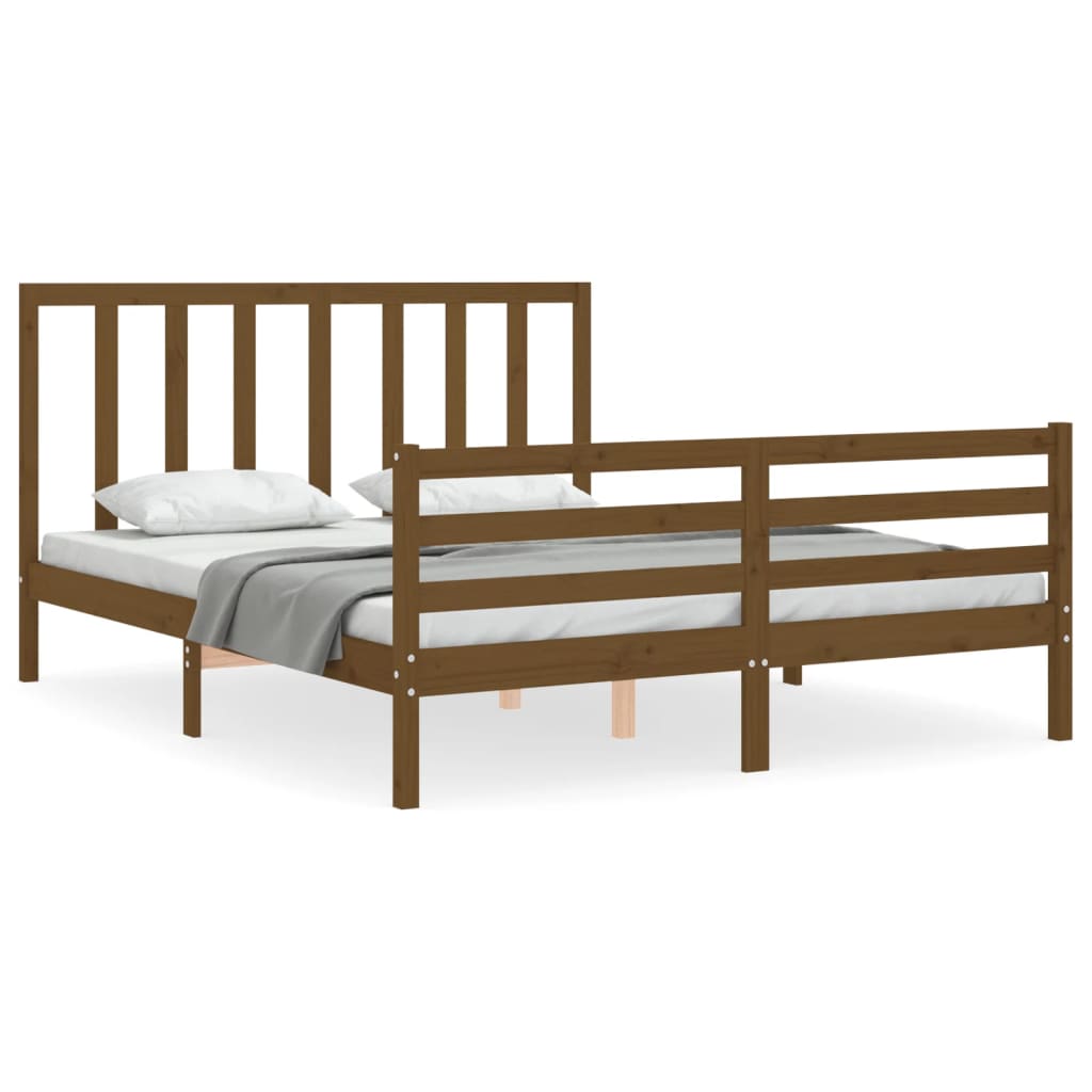 Cadru de pat cu tăblie, maro miere, king size, lemn masiv - Lando