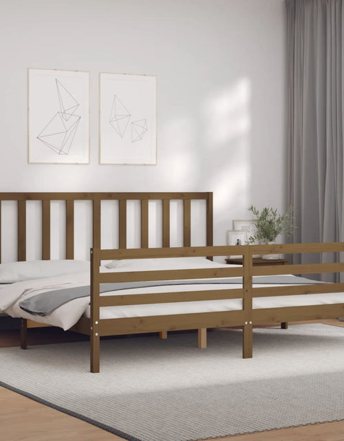 Încărcați imaginea în vizualizatorul Galerie, Cadru pat cu tăblie, maro miere, 200x200 cm, lemn masiv - Lando
