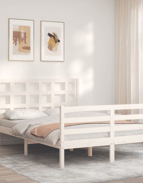 Загрузите изображение в средство просмотра галереи, Cadru de pat cu tăblie, dublu, alb, lemn masiv - Lando
