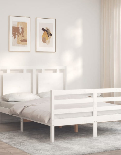 Încărcați imaginea în vizualizatorul Galerie, Cadru de pat cu tăblie, dublu, alb, lemn masiv - Lando
