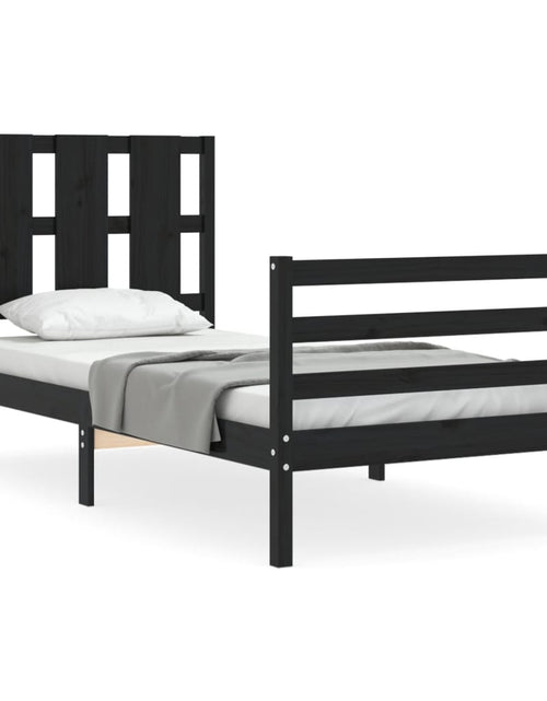 Încărcați imaginea în vizualizatorul Galerie, Cadru de pat cu tăblie, negru, 90x200 cm, lemn masiv - Lando
