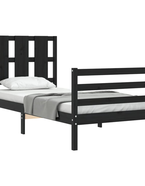 Încărcați imaginea în vizualizatorul Galerie, Cadru de pat cu tăblie, negru, 90x200 cm, lemn masiv - Lando
