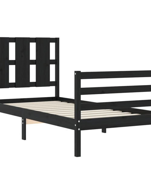 Загрузите изображение в средство просмотра галереи, Cadru de pat cu tăblie, negru, 90x200 cm, lemn masiv - Lando
