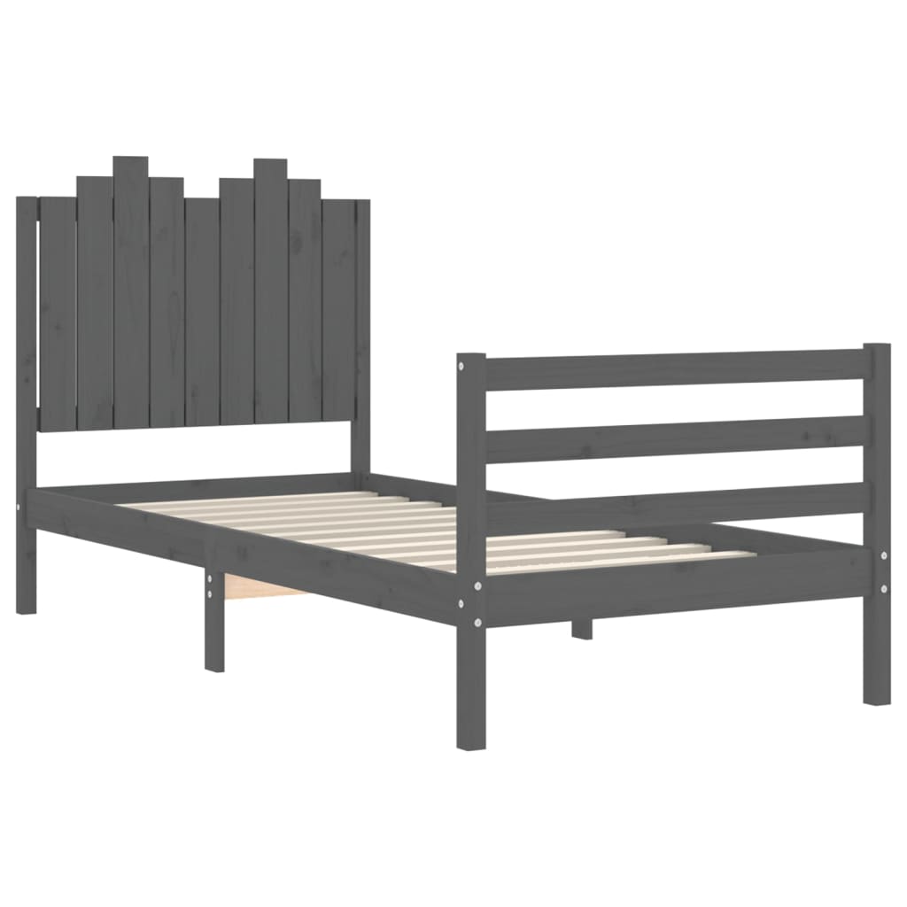 Cadru de pat cu tăblie, gri, 90x200 cm, lemn masiv - Lando