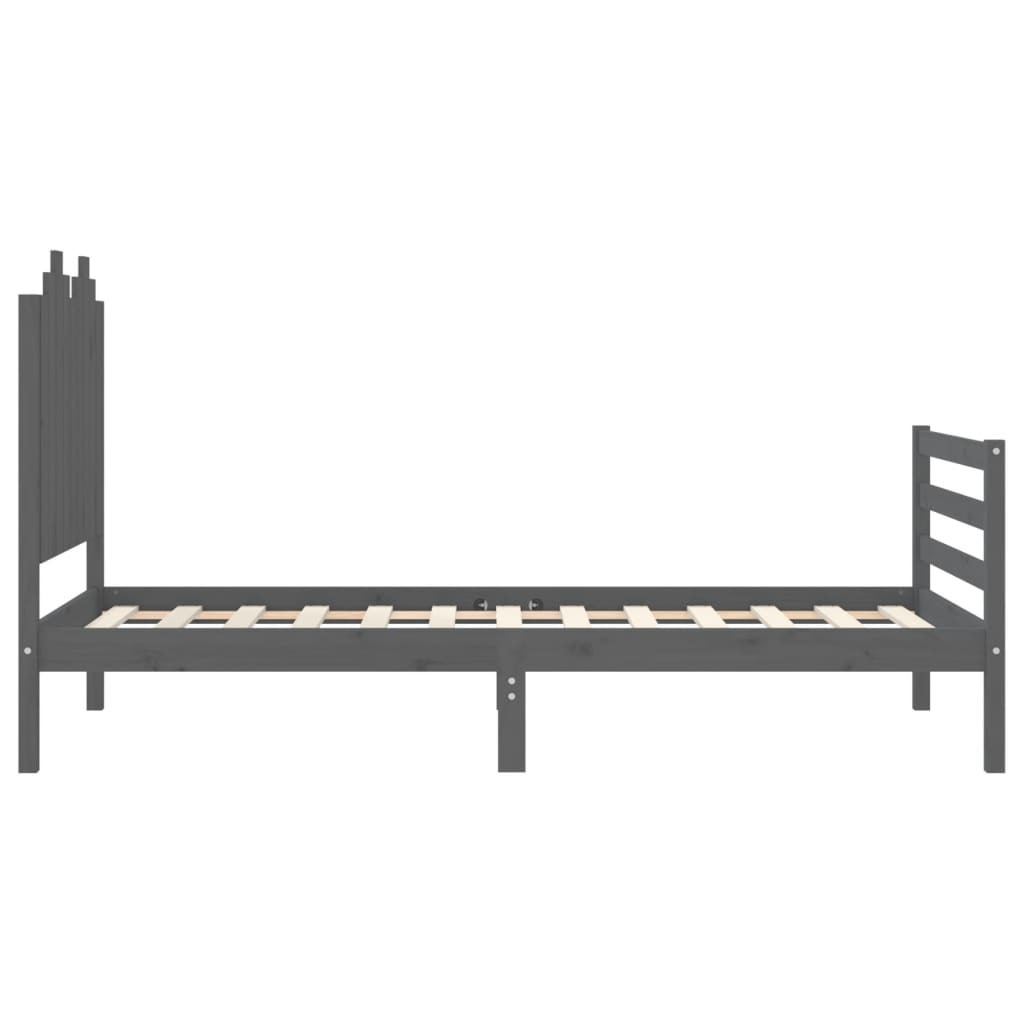 Cadru de pat cu tăblie, gri, 90x200 cm, lemn masiv - Lando