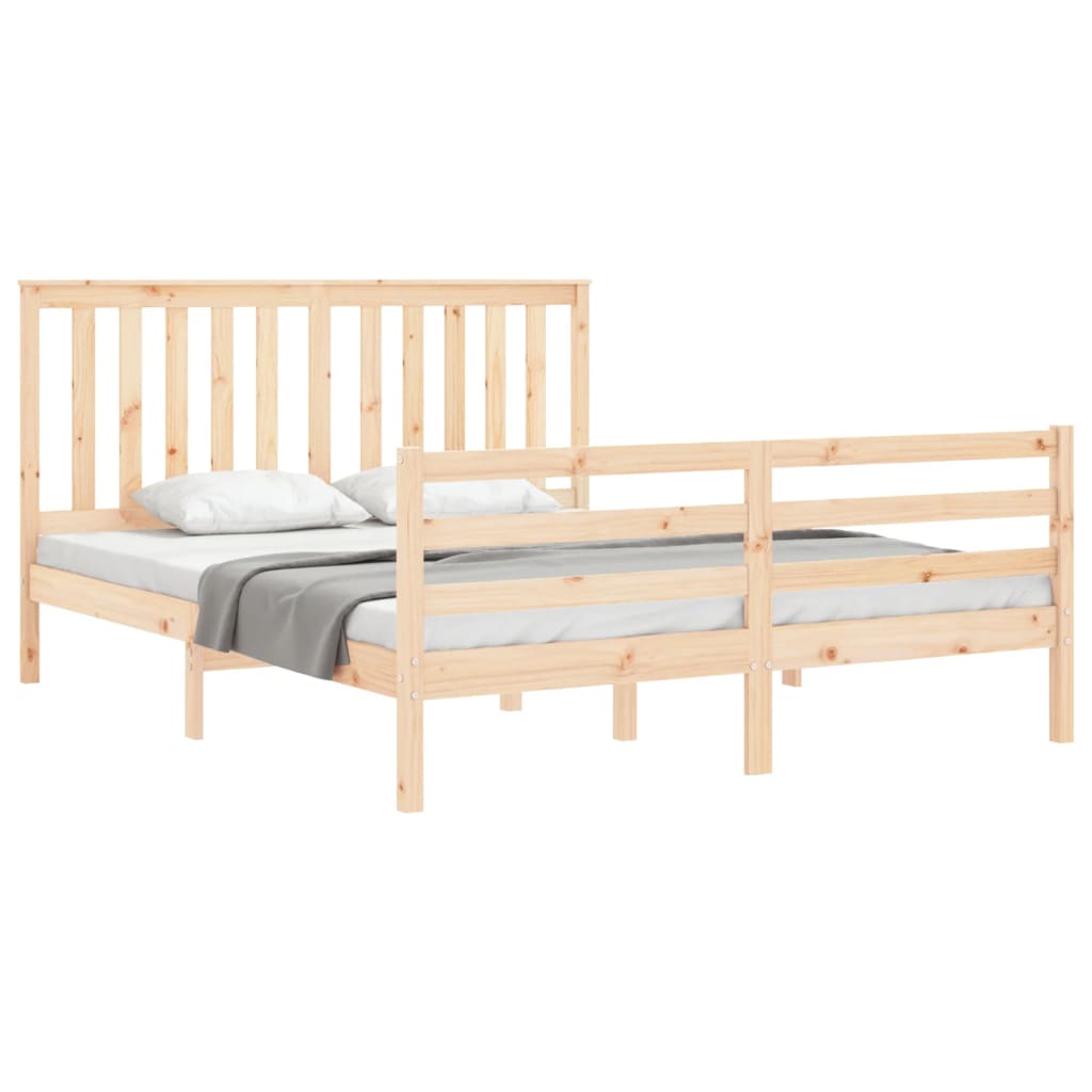 Cadru de pat cu tăblie, king size, lemn masiv - Lando