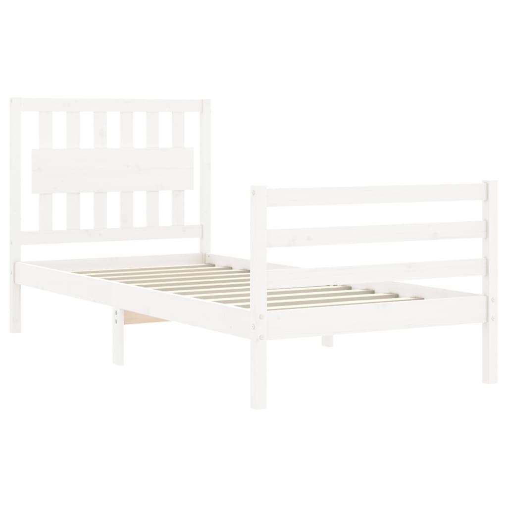 Cadru de pat cu tăblie single, alb, lemn masiv - Lando