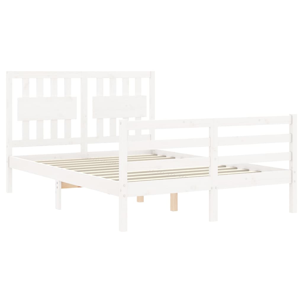 Cadru de pat cu tăblie, dublu, alb, lemn masiv - Lando