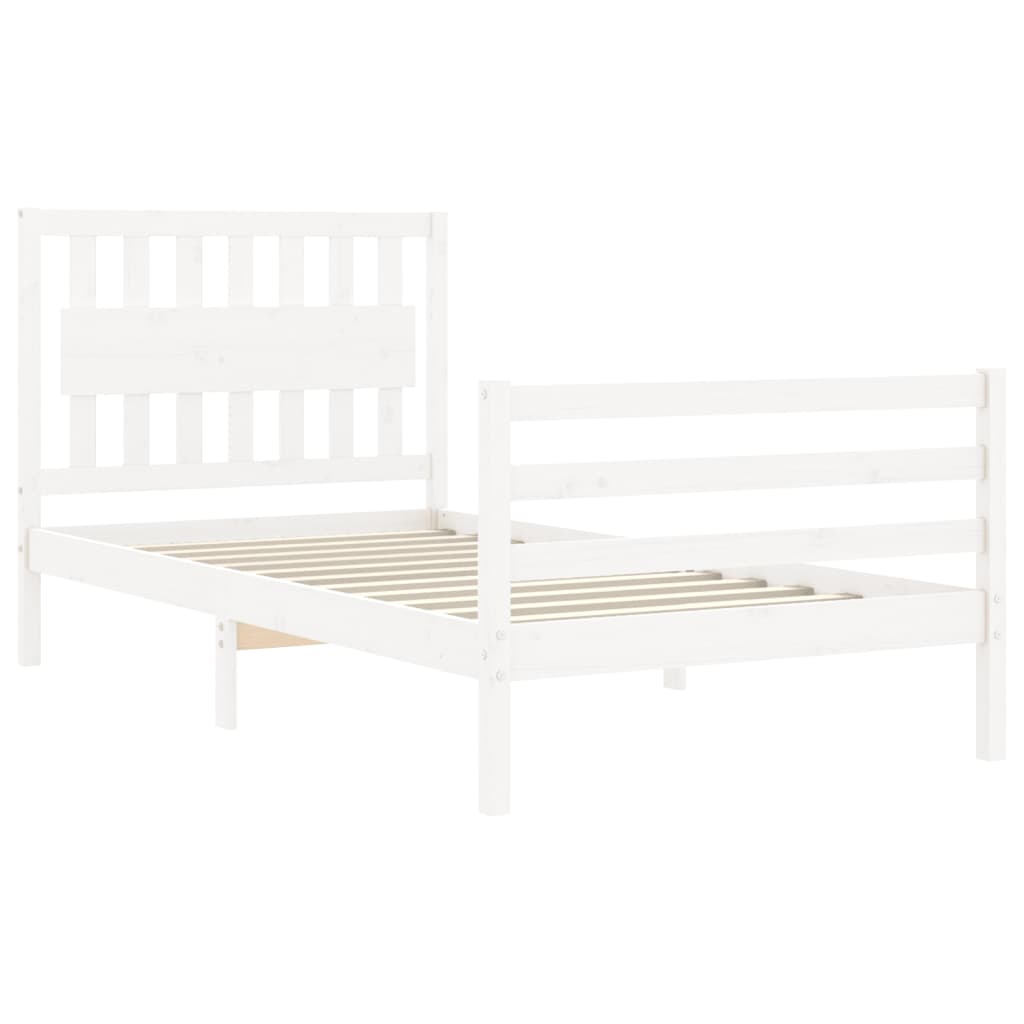Cadru de pat cu tăblie, alb, 100x200 cm, lemn masiv - Lando