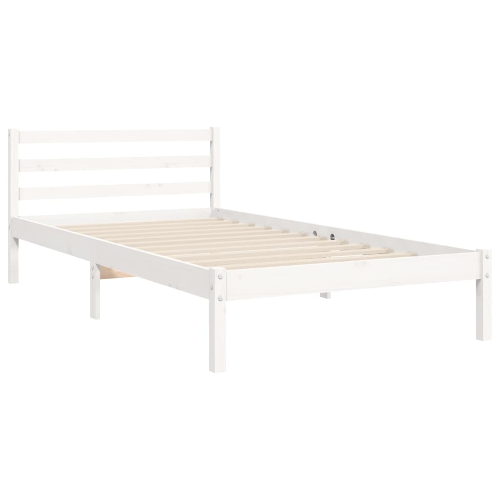 Cadru de pat cu tăblie, alb, 100x200 cm, lemn masiv - Lando