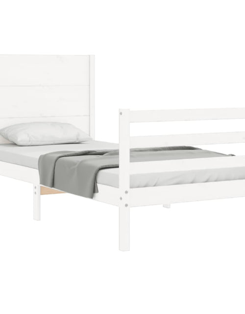 Încărcați imaginea în vizualizatorul Galerie, Cadru de pat cu tăblie single mic, alb, lemn masiv - Lando
