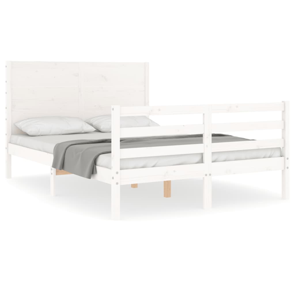 Cadru de pat cu tăblie, alb, 140x200 cm, lemn masiv - Lando
