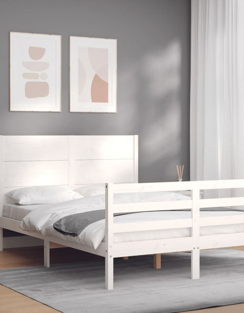 Încărcați imaginea în vizualizatorul Galerie, Cadru de pat cu tăblie, alb, 140x200 cm, lemn masiv - Lando
