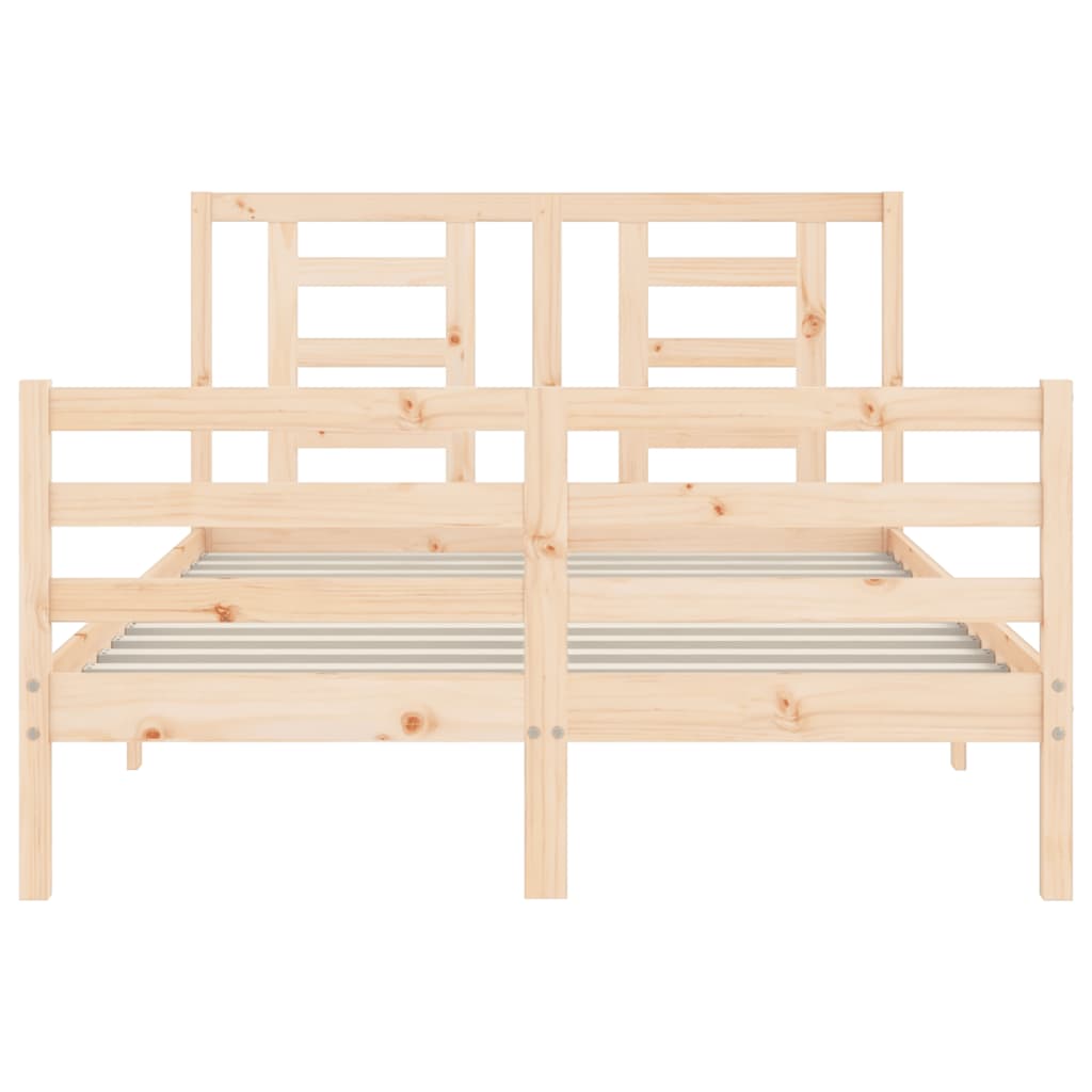 Cadru de pat cu tăblie, dublu mic, lemn masiv - Lando