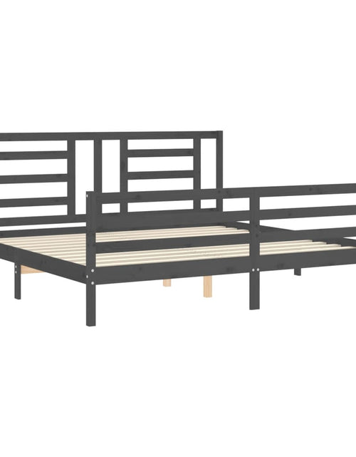Încărcați imaginea în vizualizatorul Galerie, Cadru pat cu tăblie 200x200 cm, gri, lemn masiv - Lando
