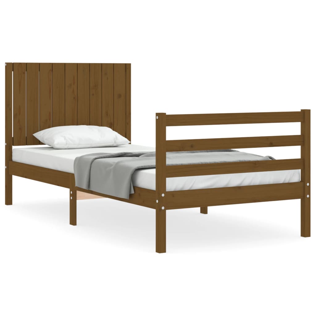 Cadru de pat cu tăblie, maro miere, 90x200 cm, lemn masiv - Lando