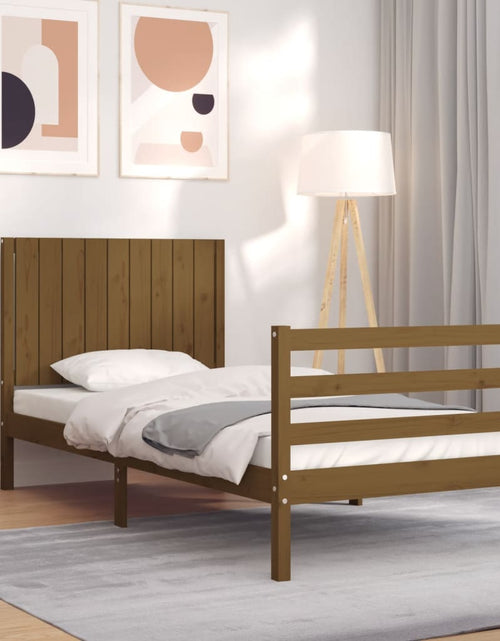 Загрузите изображение в средство просмотра галереи, Cadru de pat cu tăblie, maro miere, 90x200 cm, lemn masiv - Lando
