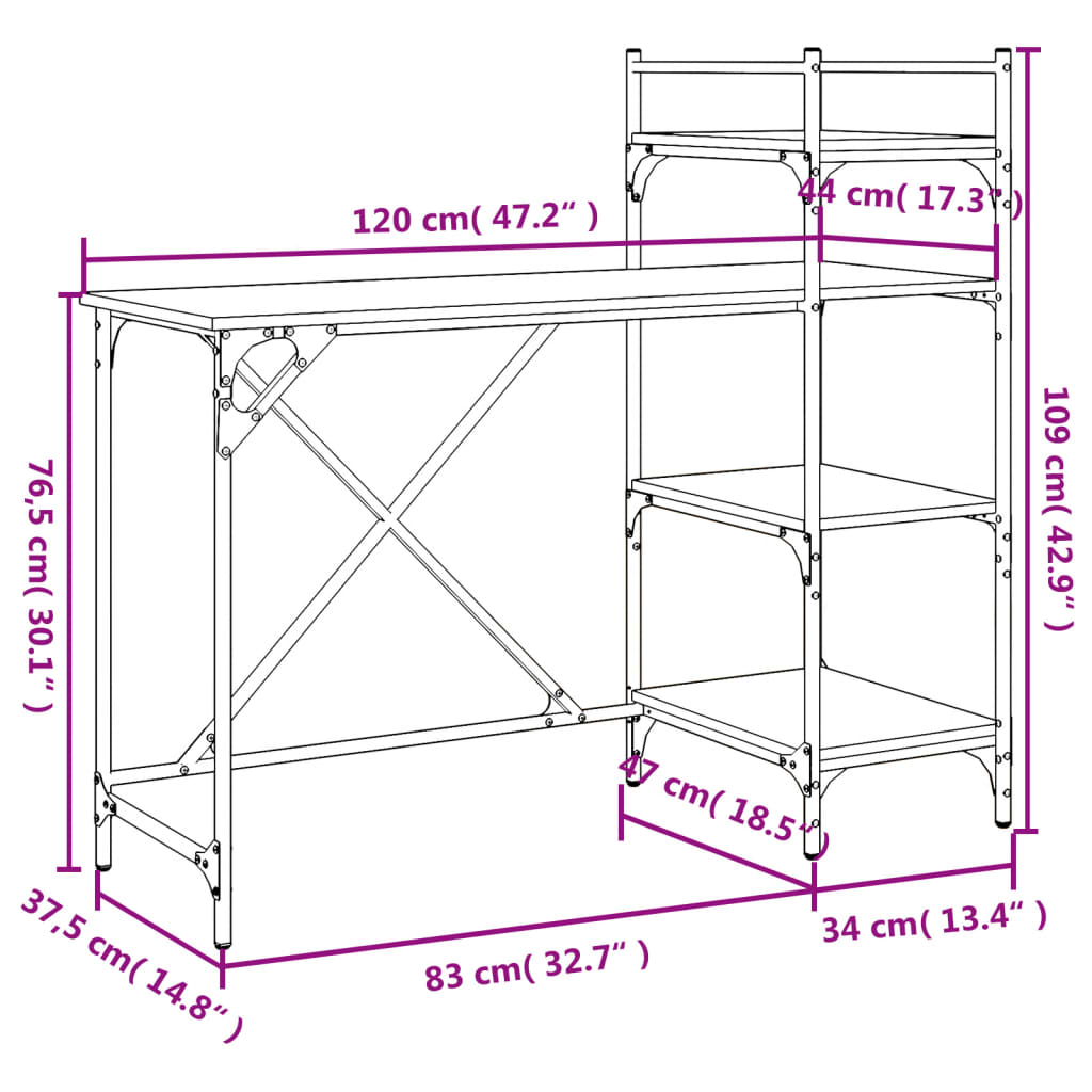 Birou pentru computer cu rafturi stejar sonoma 120x47x109 cm - Lando