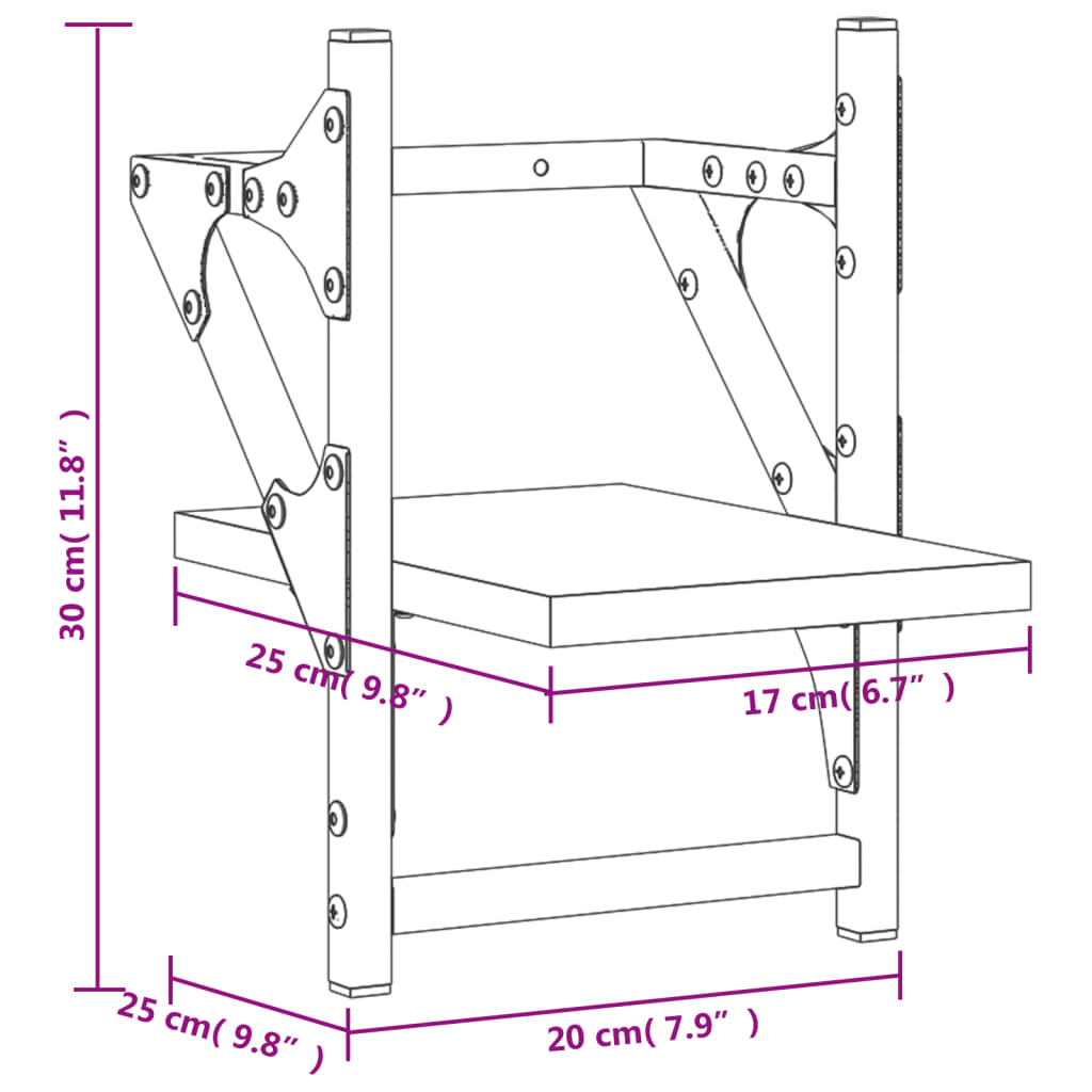 Rafturi de perete cu bare, 2 buc, negru, 20x25x30 cm Lando - Lando