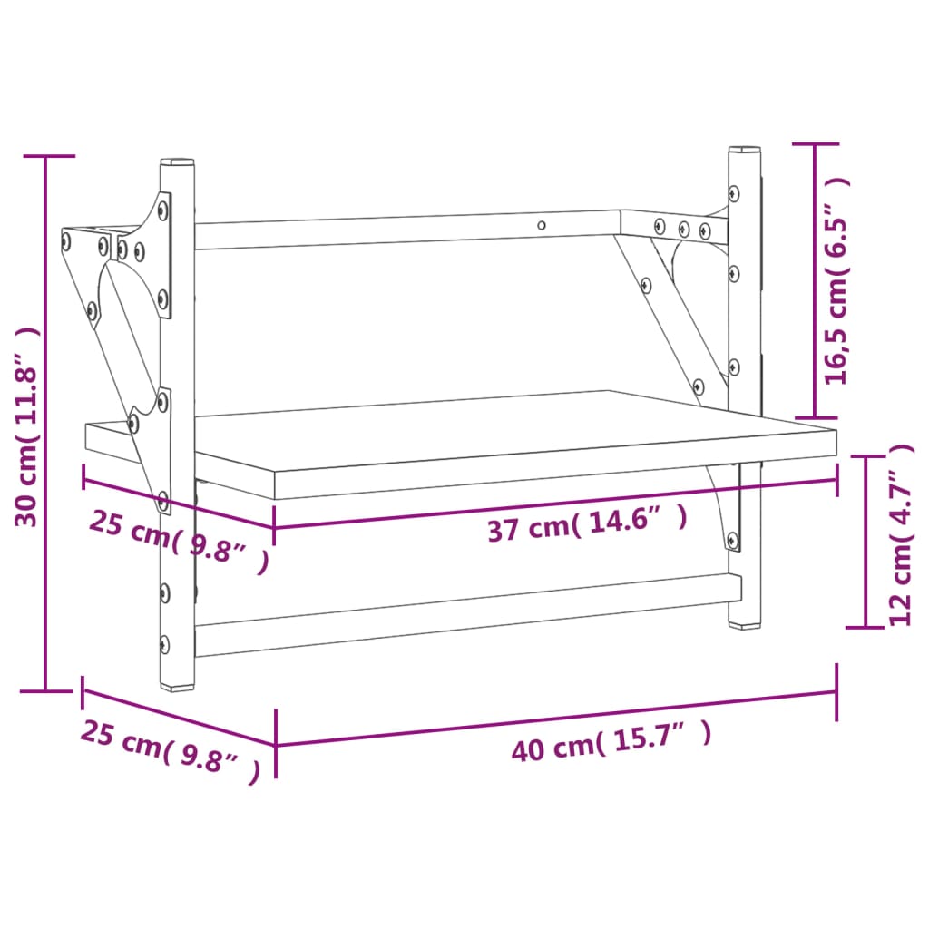 Rafturi de perete cu bare, 2 buc, negru, 40x25x30 cm Lando - Lando