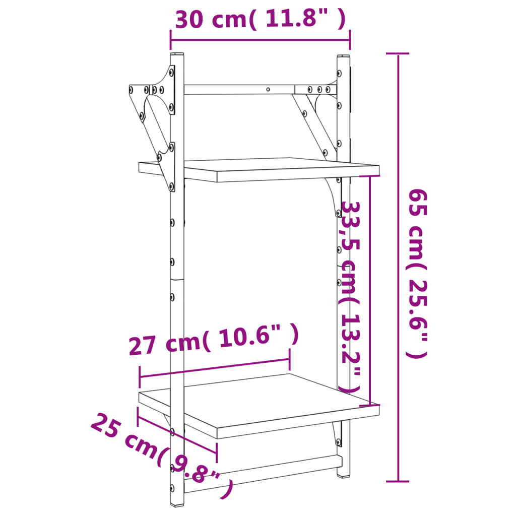 Rafturi perete 2 niveluri cu bare 2 buc. gri sonoma 30x25x65 cm Lando - Lando