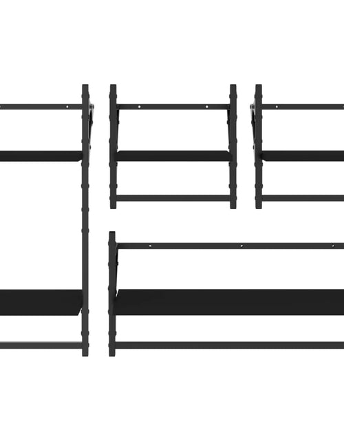 Загрузите изображение в средство просмотра галереи, Set rafturi perete cu bare, 4 buc. negru lemn prelucrat Lando - Lando

