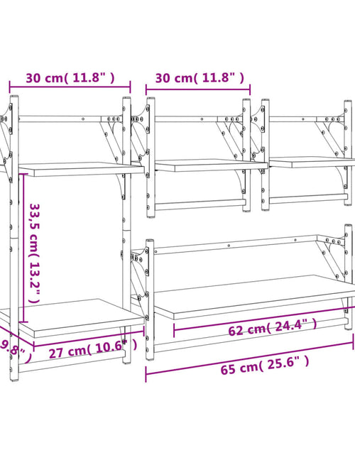 Încărcați imaginea în vizualizatorul Galerie, Set rafturi perete cu bare, 4 buc. stejar sonoma lemn prelucrat Lando - Lando
