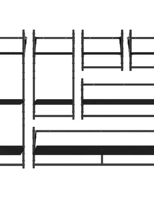Загрузите изображение в средство просмотра галереи, Set rafturi de perete cu bare, 6 buc., negru, lemn Lando - Lando
