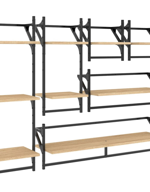 Încărcați imaginea în vizualizatorul Galerie, Set rafturi perete cu bare, 6 buc. stejar sonoma lemn prelucrat - Lando
