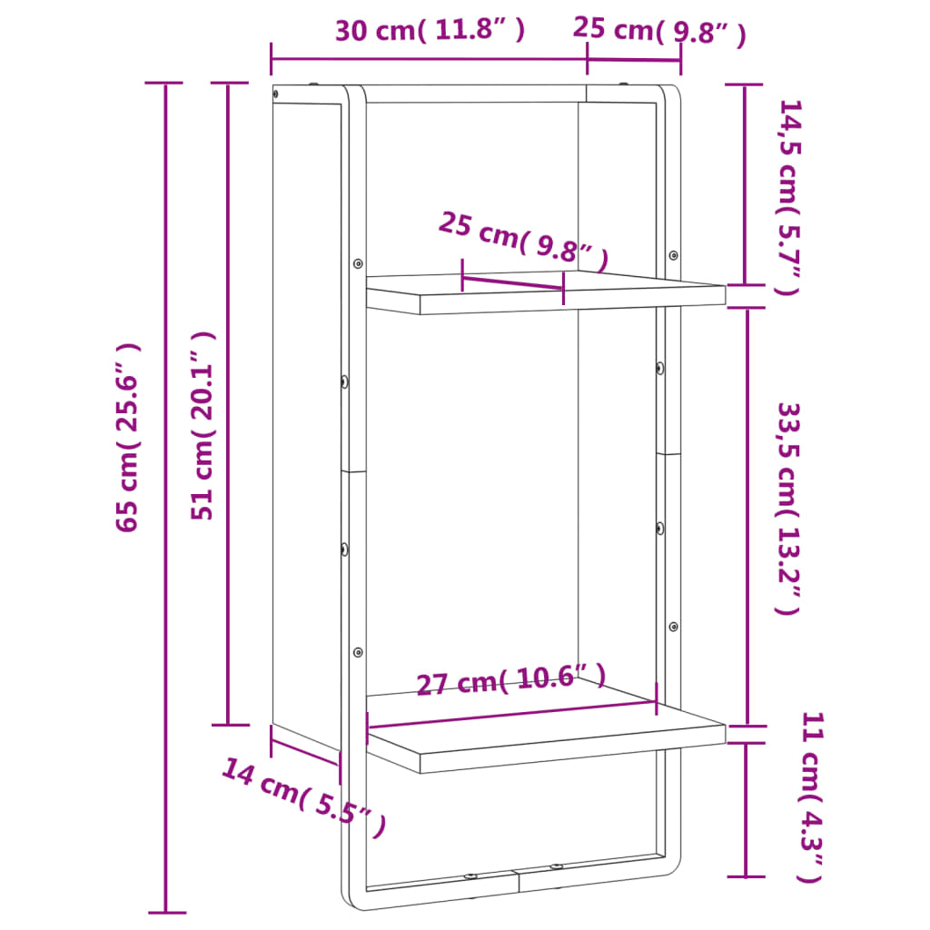 Raft de perete cu bare, stejar maro, 30x25x65 cm Lando - Lando