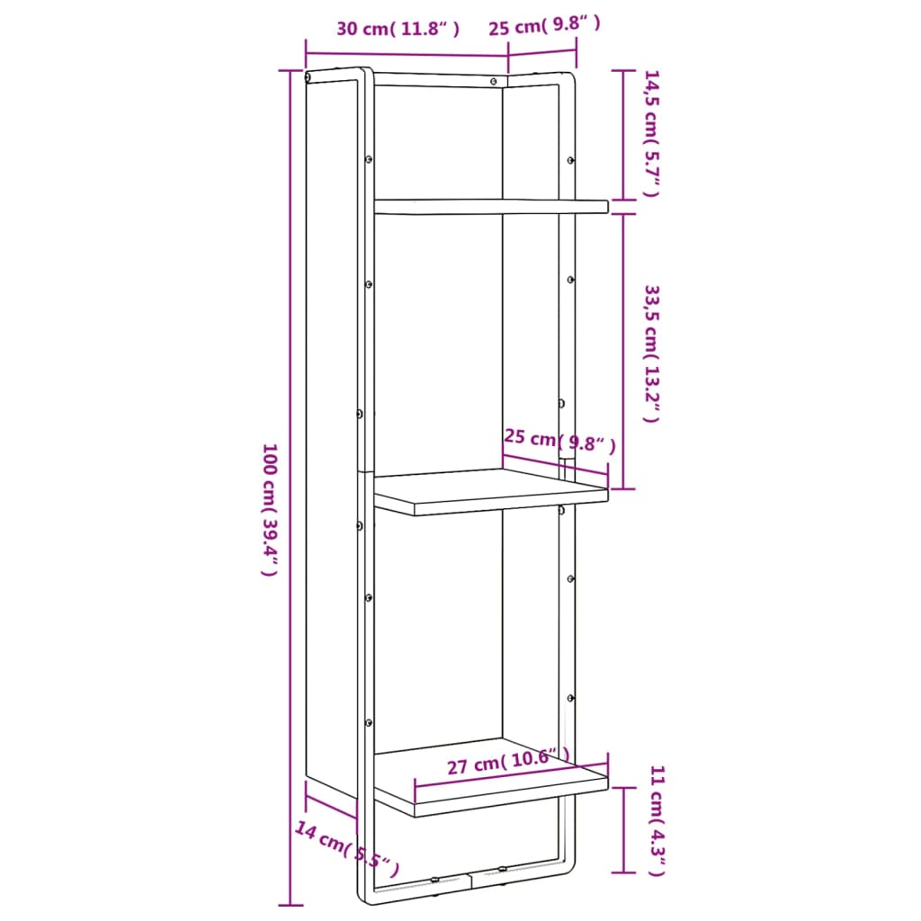 Raft cu 3 niveluri stejar maro, 30x25x100 cm, lemn prelucrat Lando - Lando