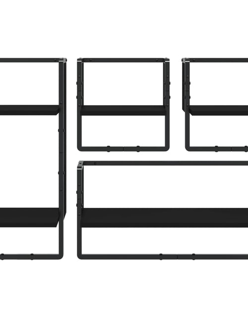 Загрузите изображение в средство просмотра галереи, Set rafturi perete cu bare, 4 buc. negru lemn prelucrat - Lando
